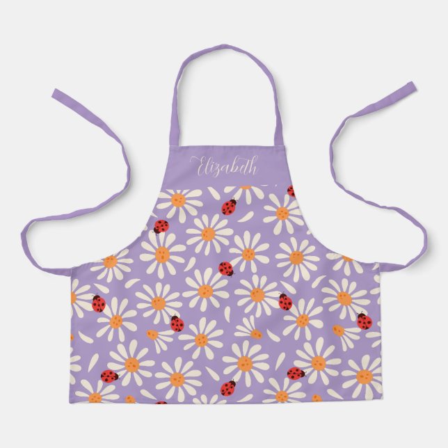 Delantal Purple Ladybugs & Daisies Personalized Kids (Anverso)