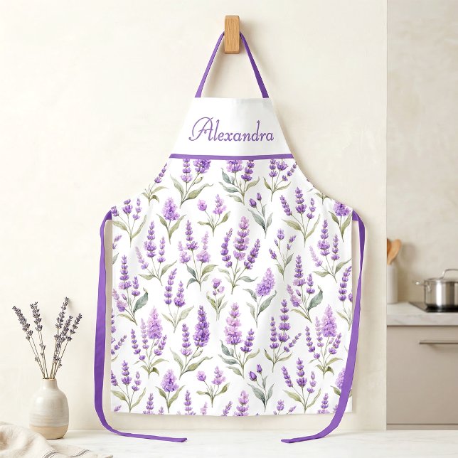 Delantal PurpleSage Green Lavender Custom Name Apron (Subido por el creador)