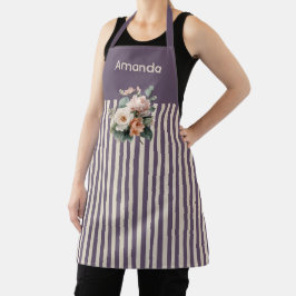 Delantal Púrpura arriba con marfil Stripes Floral