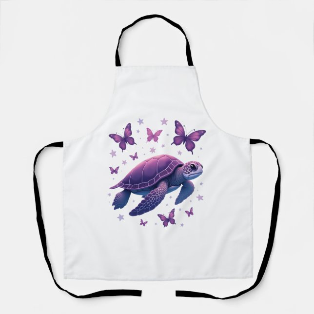 Delantal Púrpura - Camiseta mariposa de tortuga marina (Anverso)