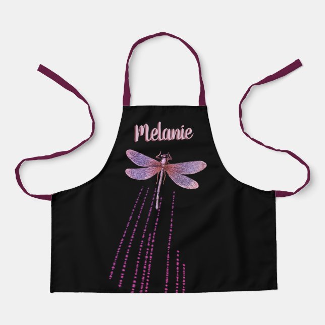 Delantal Púrpura Dragonfly Custom Name Apron (Anverso)