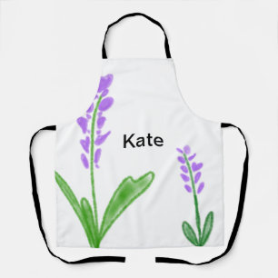 Delantal Púrpura lavanda floral acuarela agregar nombre tex
