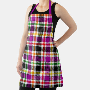 Delantal Púrpura Negro Multicolor Franela Cuadro Tartán