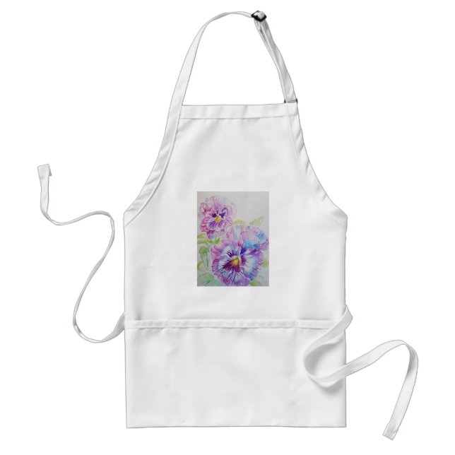 Delantal Púrpura Pansy Flor Cocina de Arte Floral Apron (Frente)