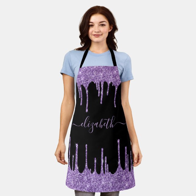 Delantal Púrpura Purpurina gotea Apron negro personalizado (Gastado)