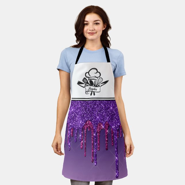 Delantal Púrpura y Purpurina rosada Perforación Apron Perso (Gastado)