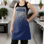 Delantal Purpurina azul de la Marina Plata Monograma Girly<br><div class="desc">El Purpurina de espuma azul de plata y marina cepilló el nombre de monograma Metalizado Apron. Esto hace que el dulce perfecto cumpleaños 16,  boda,  ducha de novia,  aniversario,  ducha de bebé o fiesta de soltera sea regalo para alguien que ama el lujo glam y los estilos de moda.</div>