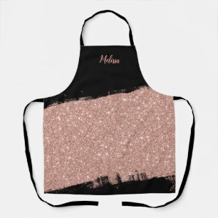Delantal Purpurina de brocha Rosa Oro Negro Personalizado