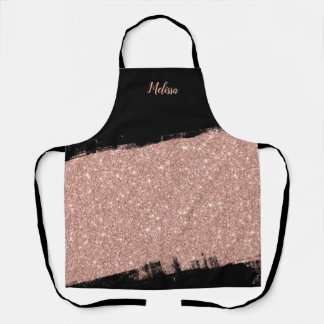 Delantal Purpurina de brocha Rosa Oro Negro Personalizado