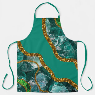 Delantal Purpurina de Geode de Emerald Green y Gold Agate