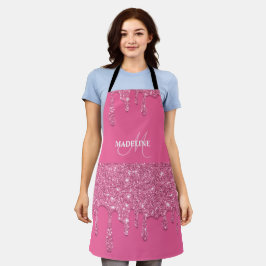 Delantal Purpurina de goteo rosado personalizado