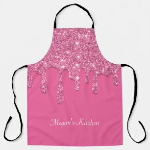 Delantal Purpurina de goteo rosado personalizado
