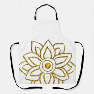 Delantal Purpurina de oro Flor Poinsettia Jewel White