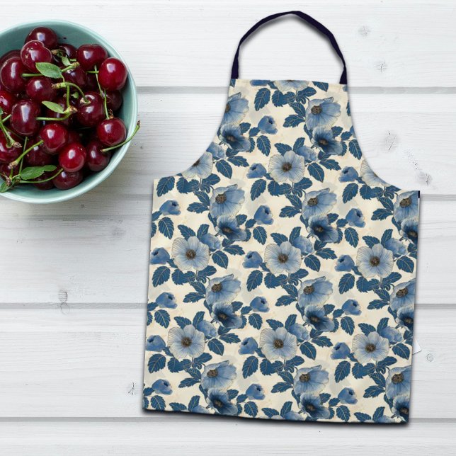 Delantal Purpurina de oro floral azul Ukiyo-e japonés (Subido por el creador)