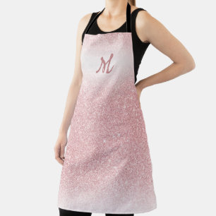 Delantal Purpurina de oro Girly Rosa Ombre Monograma
