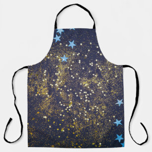 Delantal Purpurina de oro y estrellas azules brillantes en