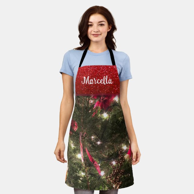 Delantal Purpurina de vacaciones de patrón de árbol de Navi (Gastado)