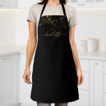 Delantal Purpurina dorado Glam Monograma Nombre<br><div class="desc">Crea tu propio delantal de diamante negro y dorado personalizado con tu personalizado moderno nombre de escritura manuscrita.</div>