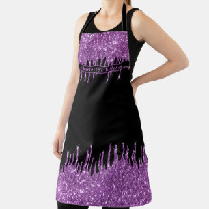 Delantal Purpurina morado negro gotea texto moderno y girat