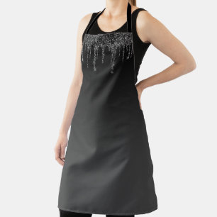 Delantal Purpurina Negra con Goteo Ombre Gris Oscuro Brilla