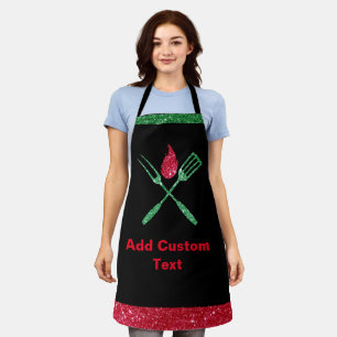 Delantal Purpurina negro Navidades personalizados verde roj