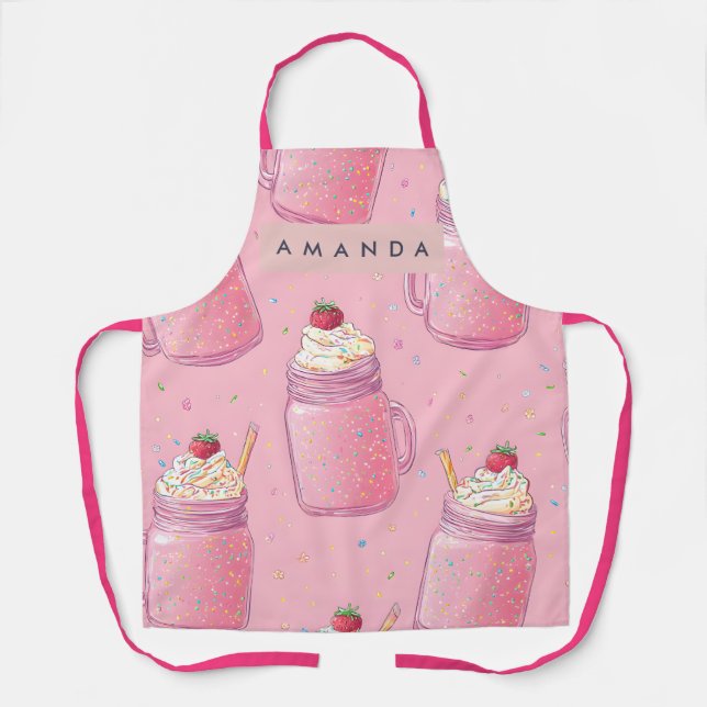 Delantal Purpurina Personalizada Rosa Dulce para Malteadas (Anverso)