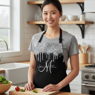 Delantal Purpurina plateado desliza Apron personalizado met