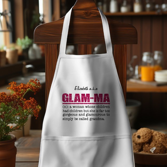 Delantal Purpurina Rosa Caliente Faux Glam-Mamáes (Show your inner diva and smooth glam attitude with this faux glitter hot pink Glam-Ma apron.)