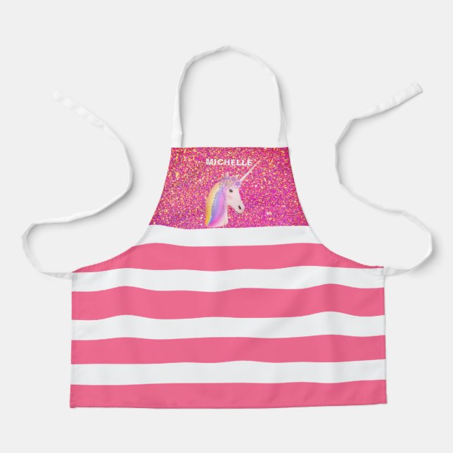 Delantal Purpurina rosa Unicornio - Niños personalizados co (Anverso)
