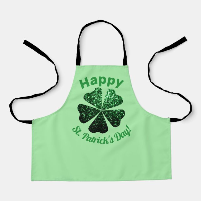 Delantal Purpurina verde oscuro chispea Shamrock St Patrick (Anverso)