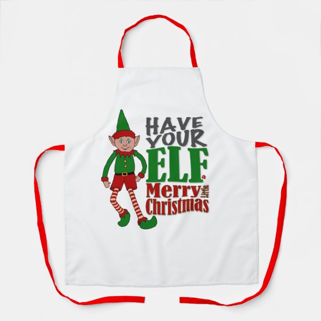 Delantal Que tu elfo sea un alegre Navidad Apron (Anverso)