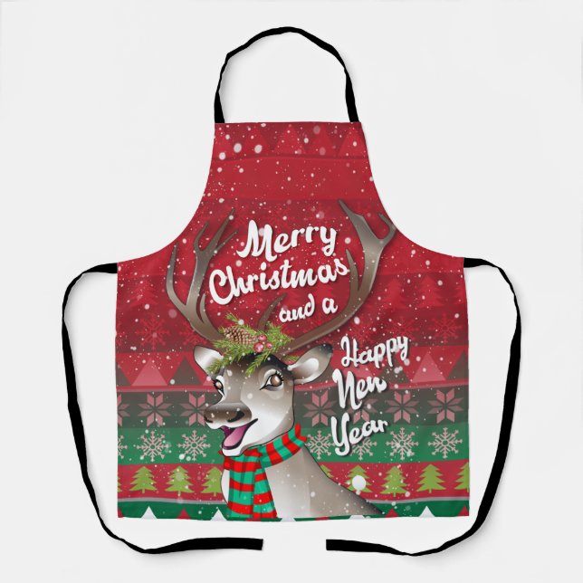 Delantal Queridos renos: Feliz Navidad y feliz Año Nuevo (Anverso)