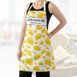 Delantal Queso suizo Añadir el nombre del chef de su tienda<br><div class="desc">Divertido delantal con un patrón de cuñas de queso amarillo y dos líneas de texto personalizado. Añada el nombre de una persona, el nombre de la tienda de quesos o del restaurante, el nombre de la cafetería o tienda, o elimine el texto y el rectángulo y simplemente utilice el patrón....</div>