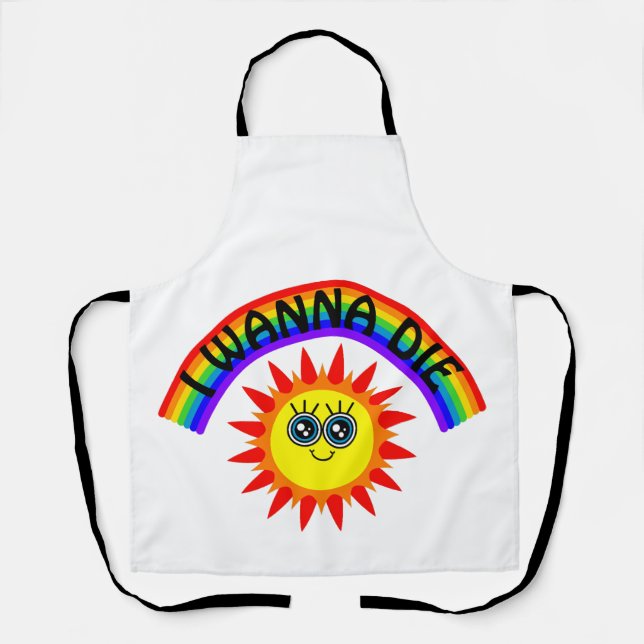 Delantal Quiero morir - Sol sonriente arcoiris (Anverso)