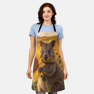 Delantal Quokka Sonriente Feliz Sosteniendo un Girasol