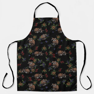 Delantal Racconos florales Patrón de mapache suave