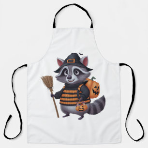 Delantal Raccoon vestido con una espeluznante Halloween