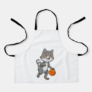 Delantal Racoon como jugador de baloncesto con baloncesto