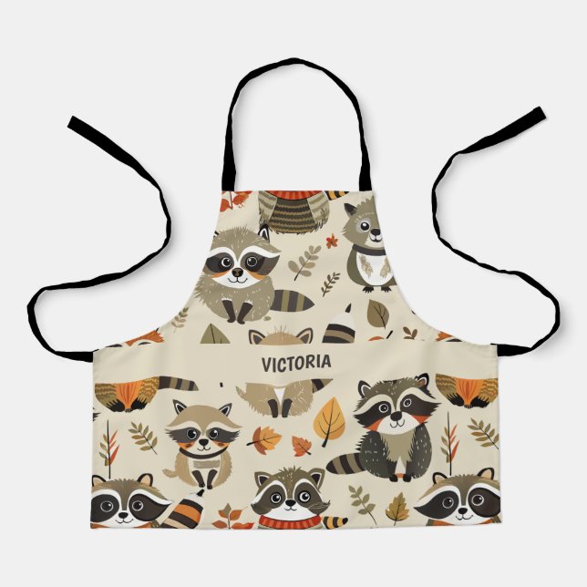 Delantal Racoons Watercolor Personalizado Pattern (Anverso)