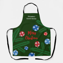 Delantal Rama de árbol de Navidad con decoraciones de copos