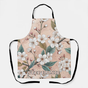Delantal Rama de Sakura de Melocotón Suave Patrón Botánico