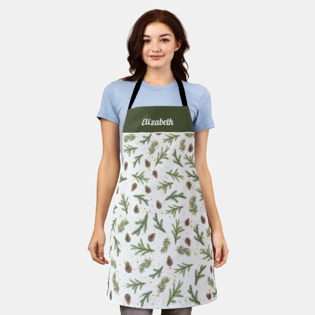 Delantal Ramas de bosque verde con piñas (Gastado)