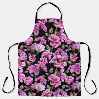 Delantal Ramas de geranio, brotes de color de agua rosado.