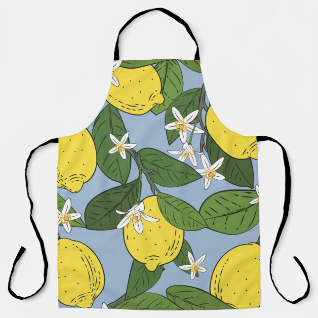 Delantal Ramas de limón: Ilustracion azul vintage (Anverso)