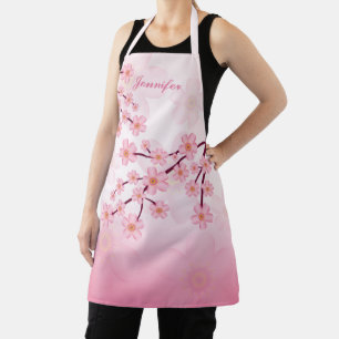 Delantal Ramas florales de flor de cerezo Sakura rosada y n