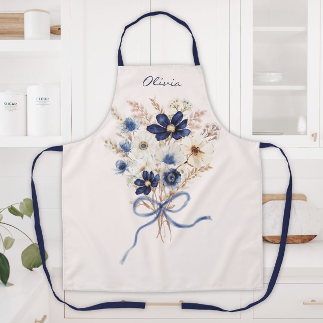 Delantal Ramo de flores azul marino acuarela personalizado (Subido por el creador)