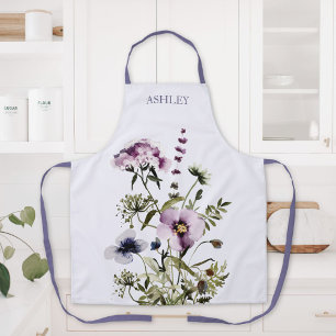 Delantal Ramo de flores silvestres moradas Floral acuarela