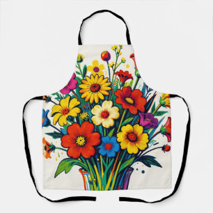 Delantal Ramo de flores silvestres vibrantes arte popular