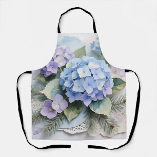 Delantal Ramo de Hortensias Azules Acuarela Serenidad