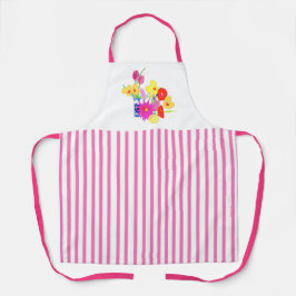 Delantal Ramo Floral de Rayas de Caramelo Rosa